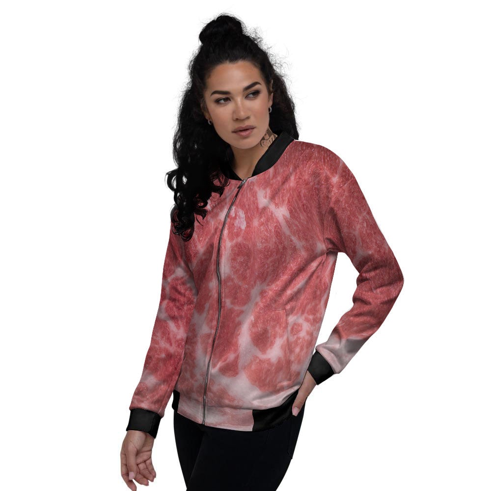 Meat Wagyu Beef Print Women's Bomber Jacket-grizzshop