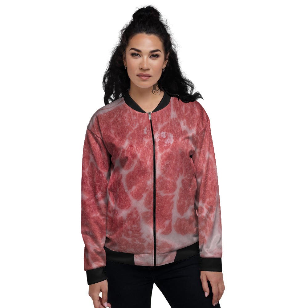 Meat Wagyu Beef Print Women's Bomber Jacket-grizzshop