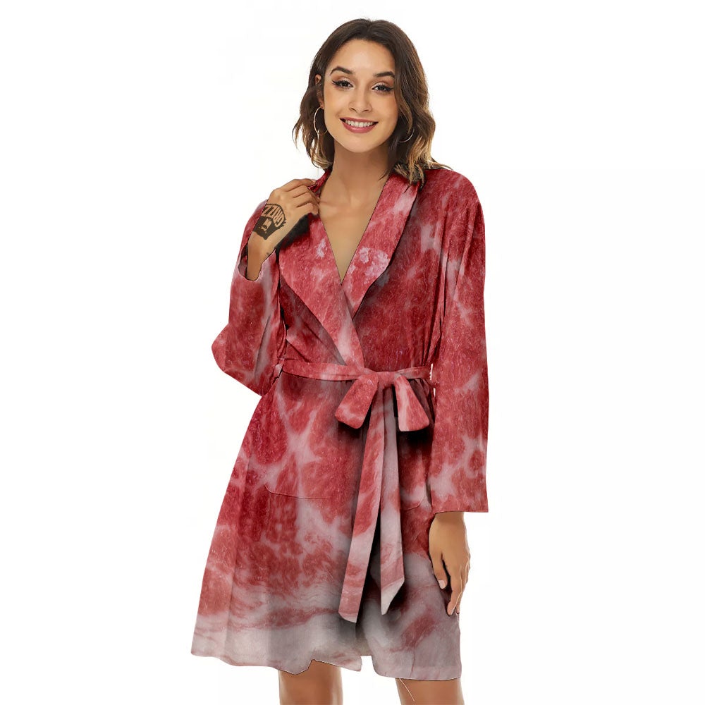 Meat Wagyu Beef Print Women's Robe-grizzshop