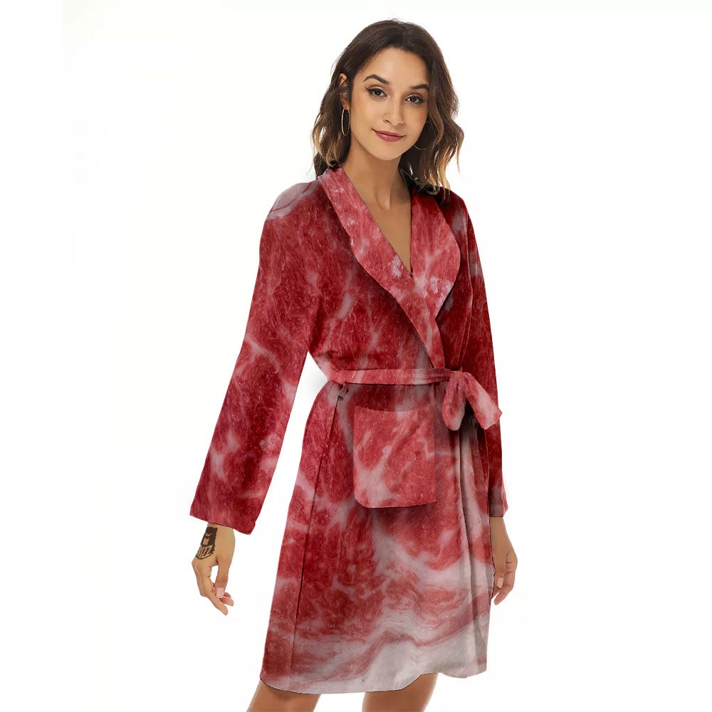 Meat Wagyu Beef Print Women's Robe-grizzshop