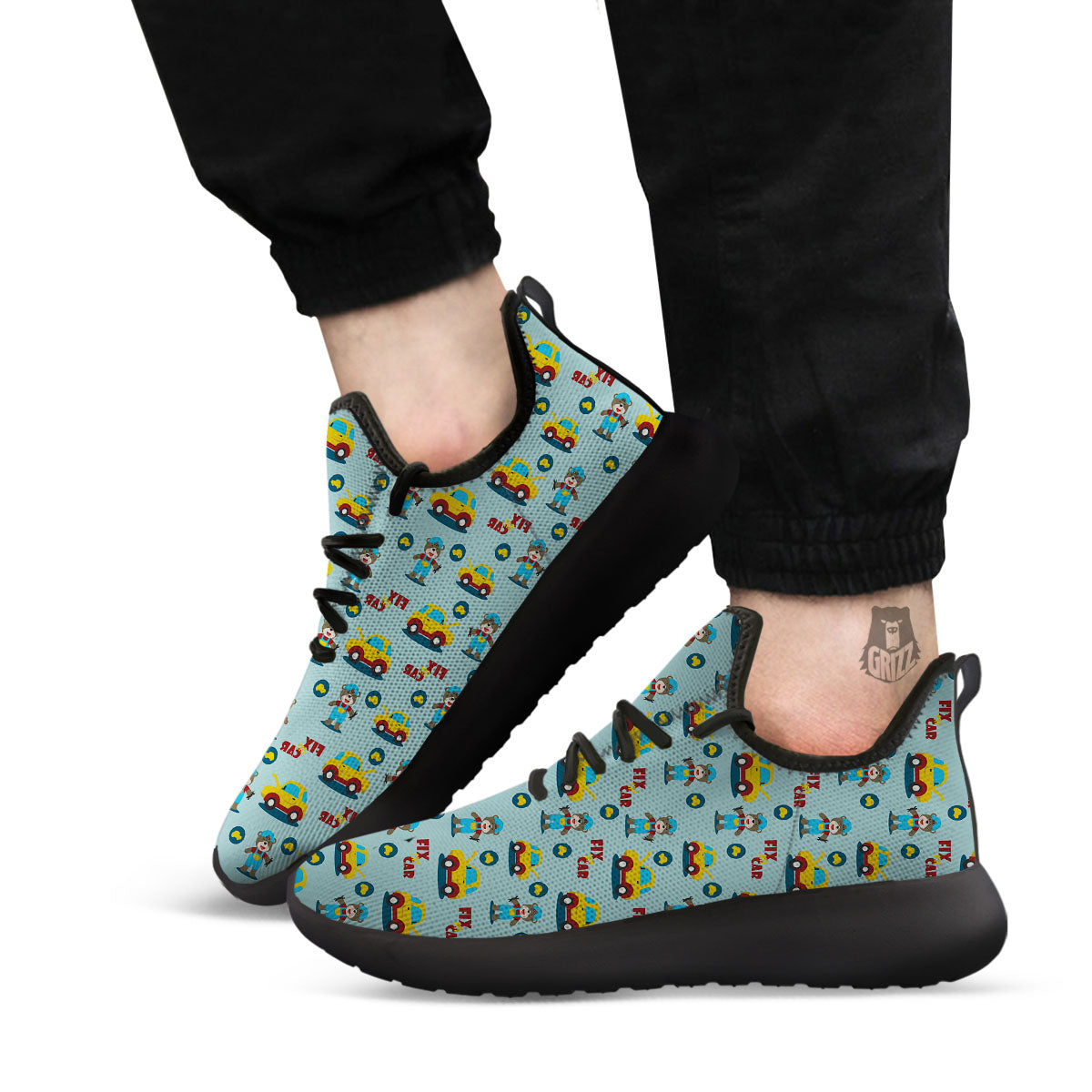 Mechanic Cartoon Print Pattern Black Athletic Shoes-grizzshop