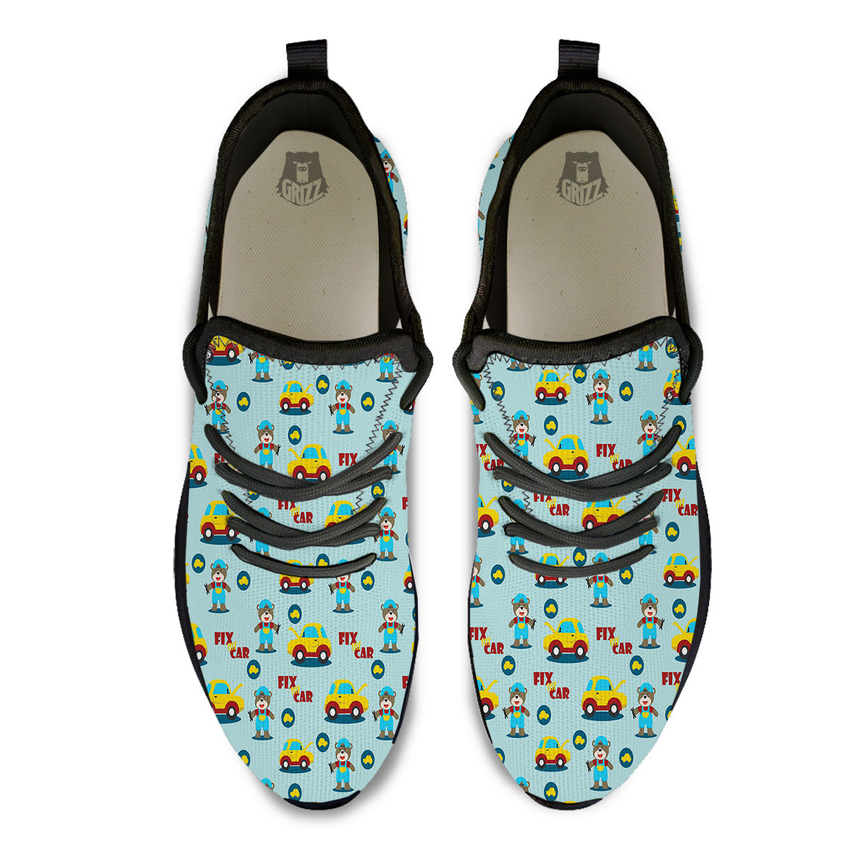 Mechanic Cartoon Print Pattern Black Athletic Shoes-grizzshop