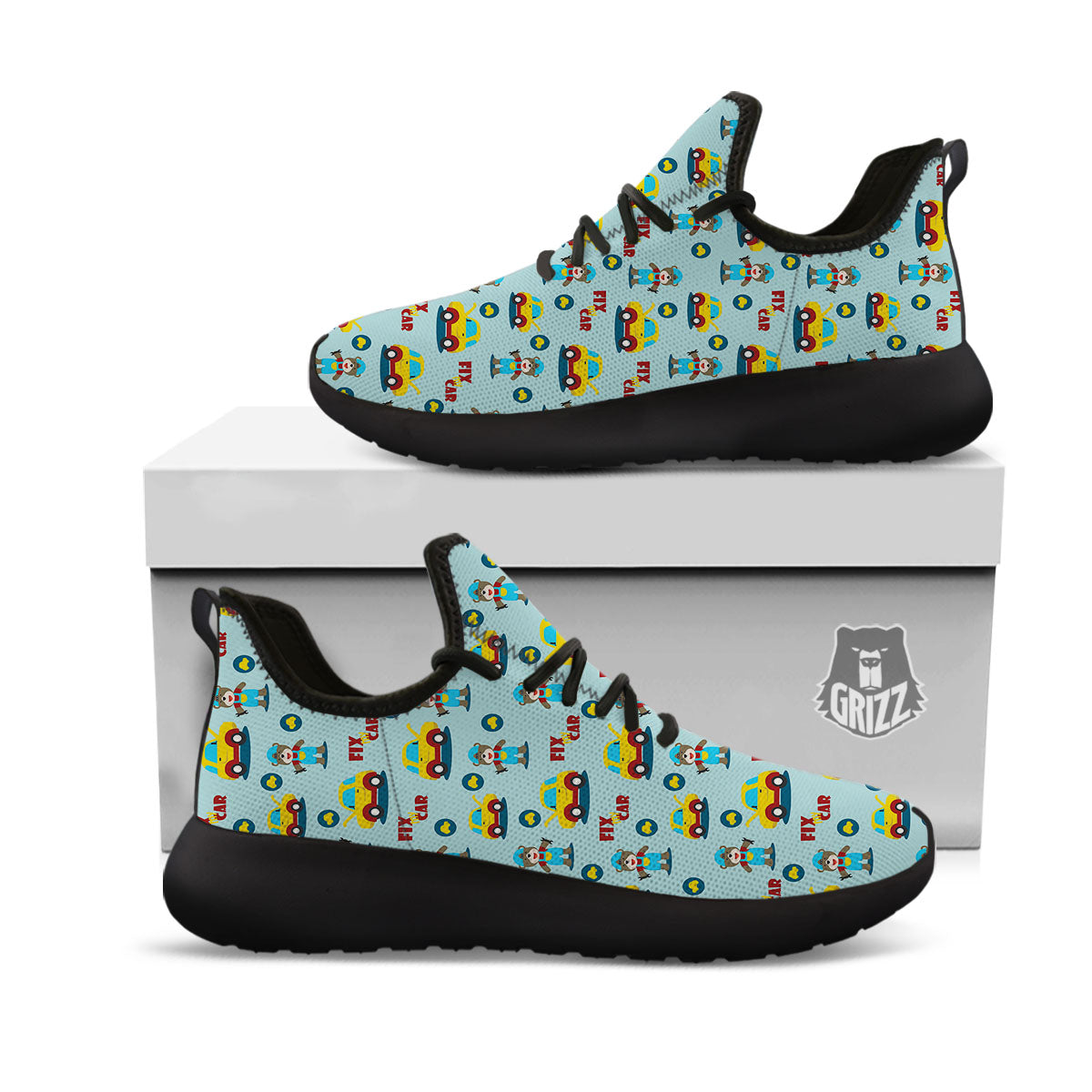 Mechanic Cartoon Print Pattern Black Athletic Shoes-grizzshop