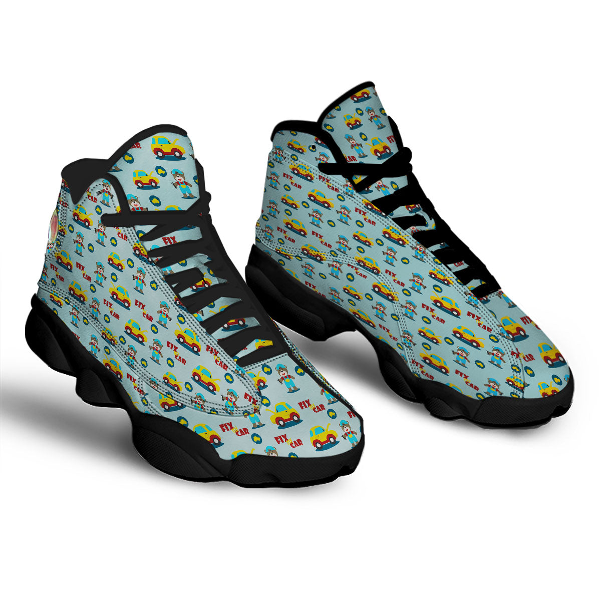 Mechanic Cartoon Print Pattern Black Basketball Shoes-grizzshop