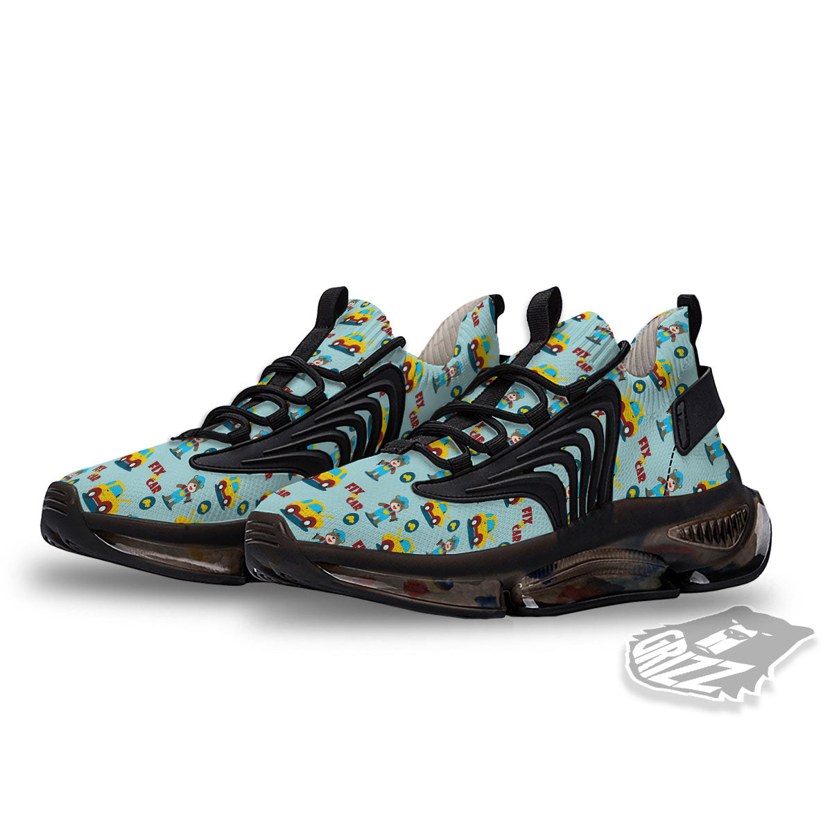 Mechanic Cartoon Print Pattern Black Gym Shoes-grizzshop