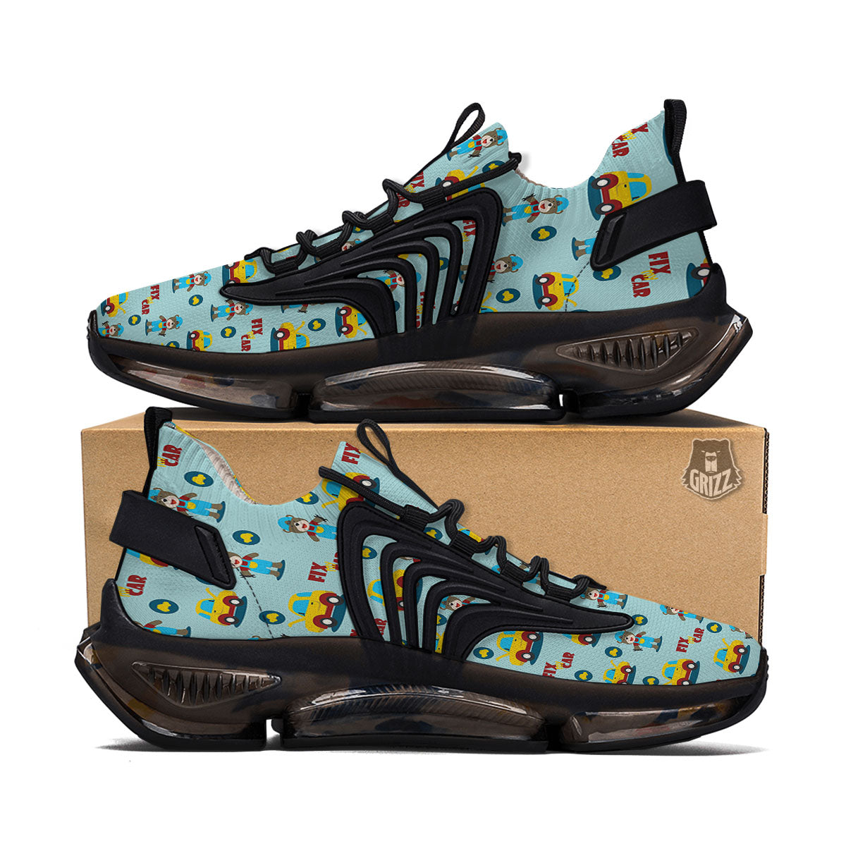 Mechanic Cartoon Print Pattern Black Gym Shoes-grizzshop