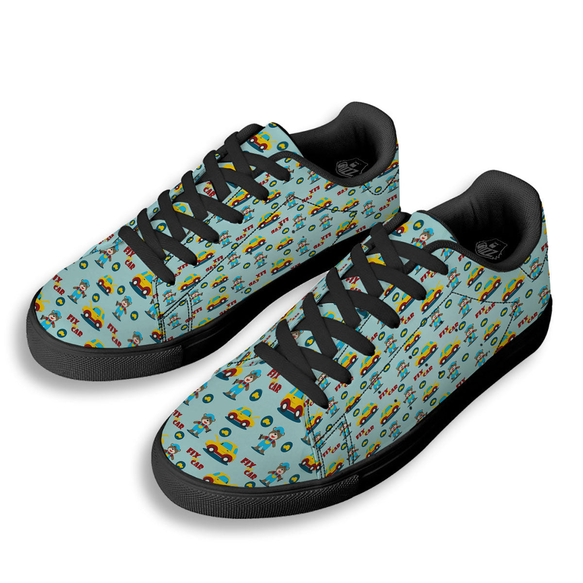 Mechanic Cartoon Print Pattern Black Low Top Sneakers-grizzshop