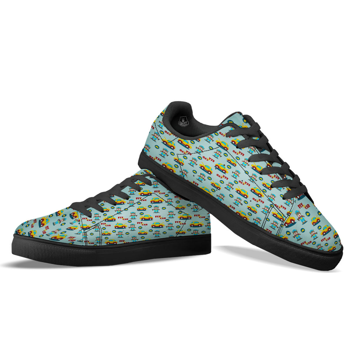 Mechanic Cartoon Print Pattern Black Low Top Sneakers-grizzshop