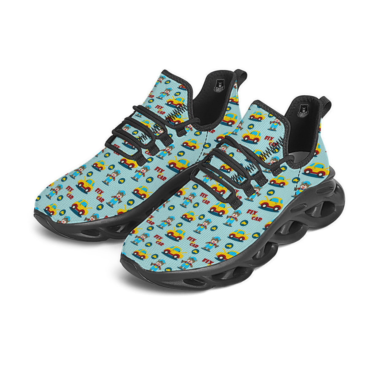 Mechanic Cartoon Print Pattern Black Running Shoes-grizzshop