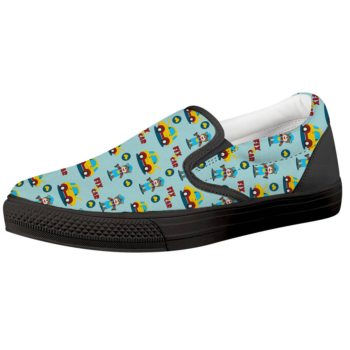 Mechanic Cartoon Print Pattern Black Slip On Shoes-grizzshop