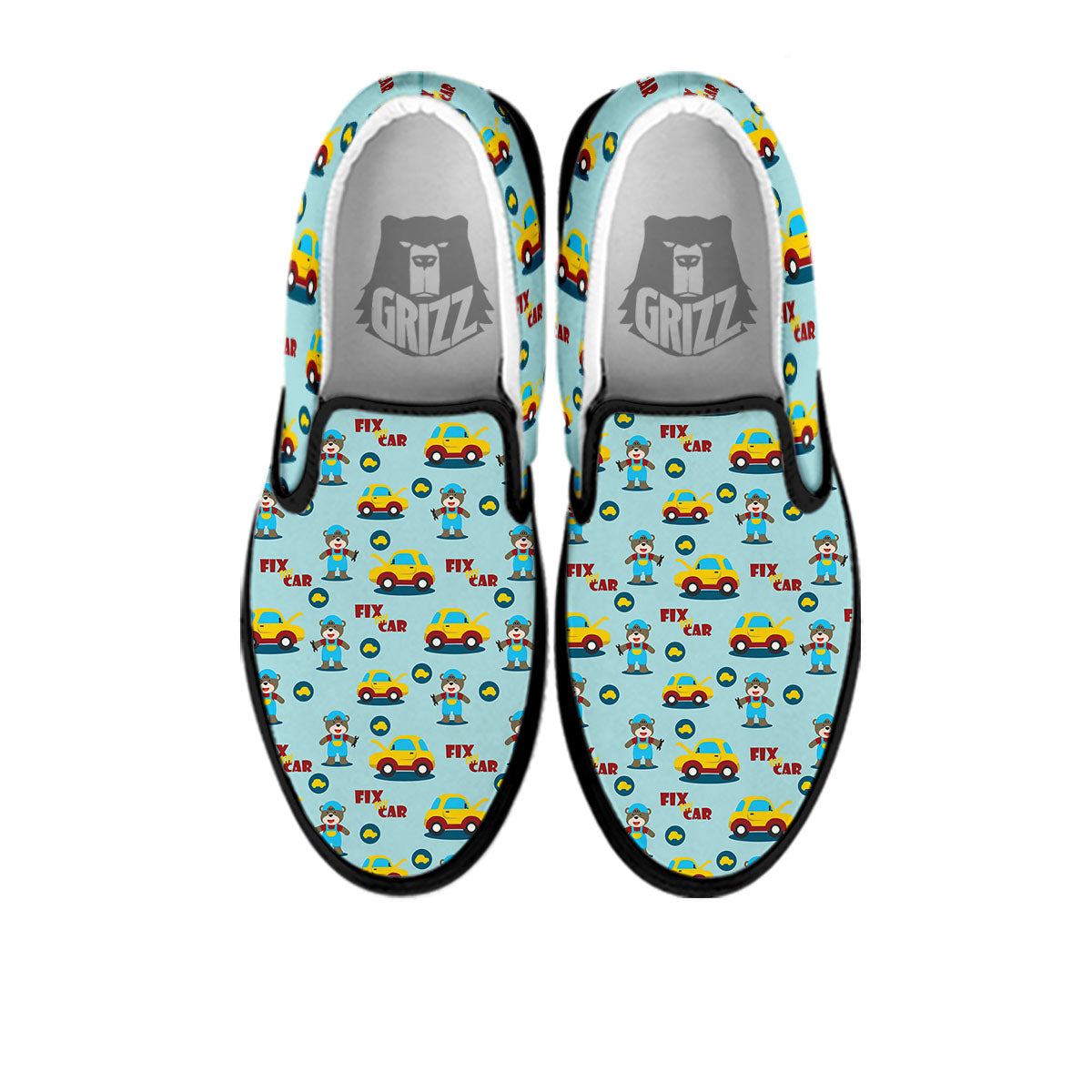 Mechanic Cartoon Print Pattern Black Slip On Shoes-grizzshop
