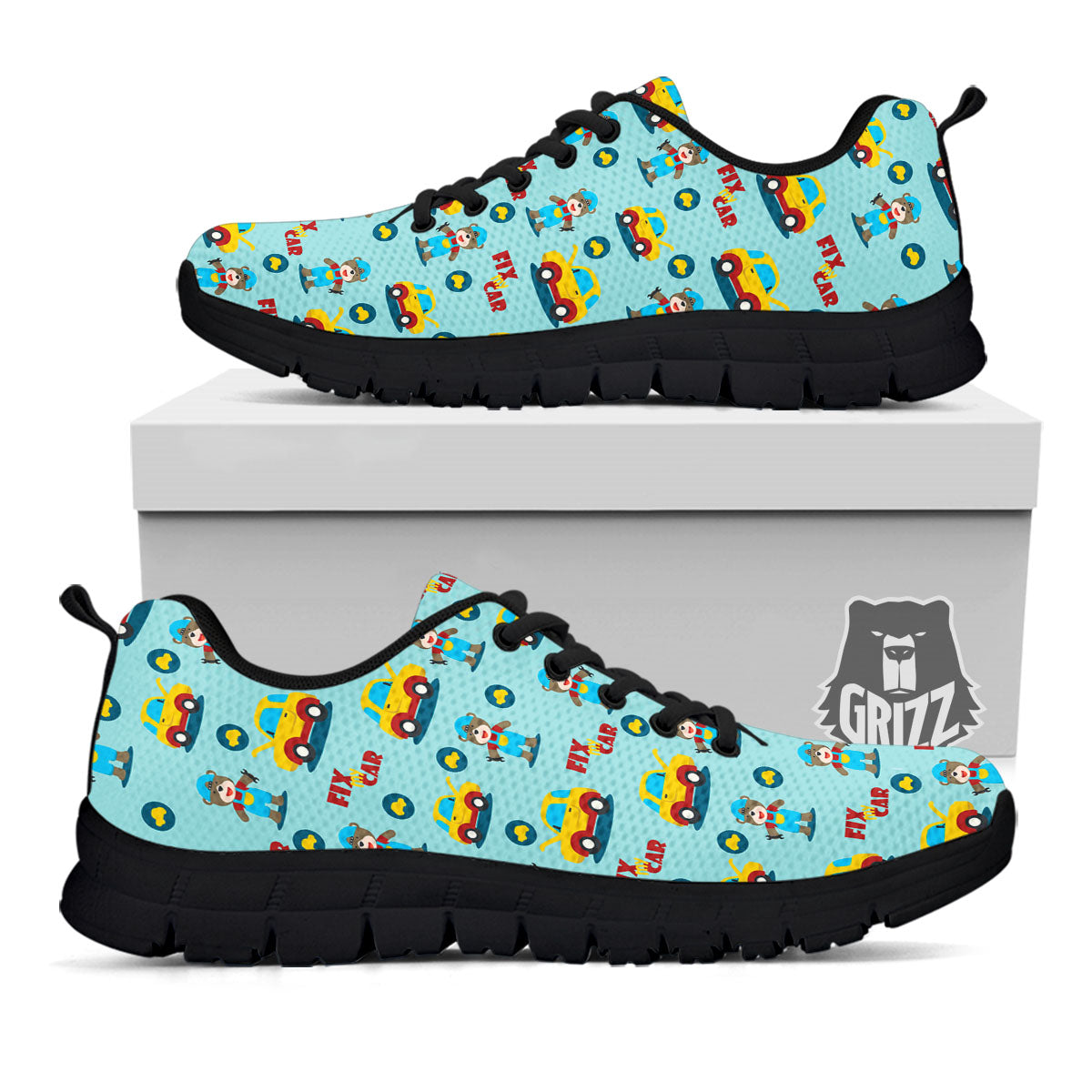 Mechanic Cartoon Print Pattern Black Sneaker-grizzshop