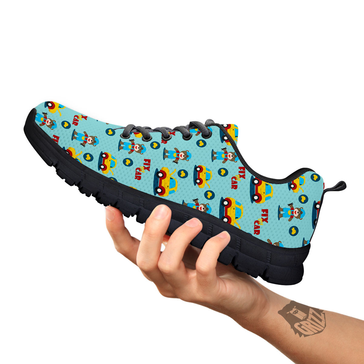 Mechanic Cartoon Print Pattern Black Sneaker-grizzshop