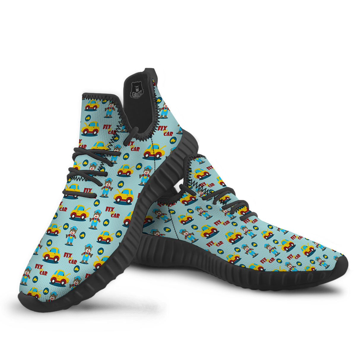 Mechanic Cartoon Print Pattern Black Walking Shoes-grizzshop