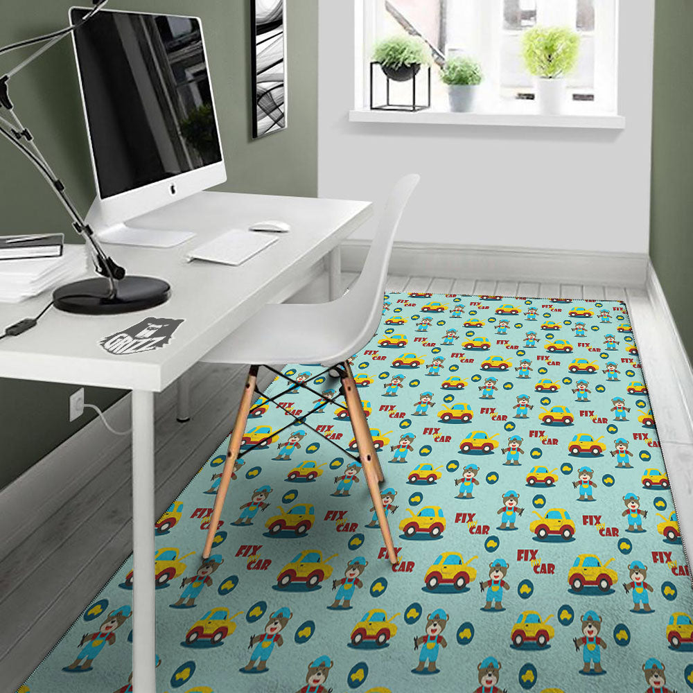 Mechanic Cartoon Print Pattern Floor Mat-grizzshop