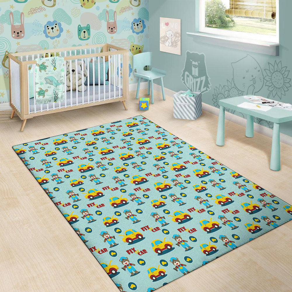 Mechanic Cartoon Print Pattern Floor Mat-grizzshop