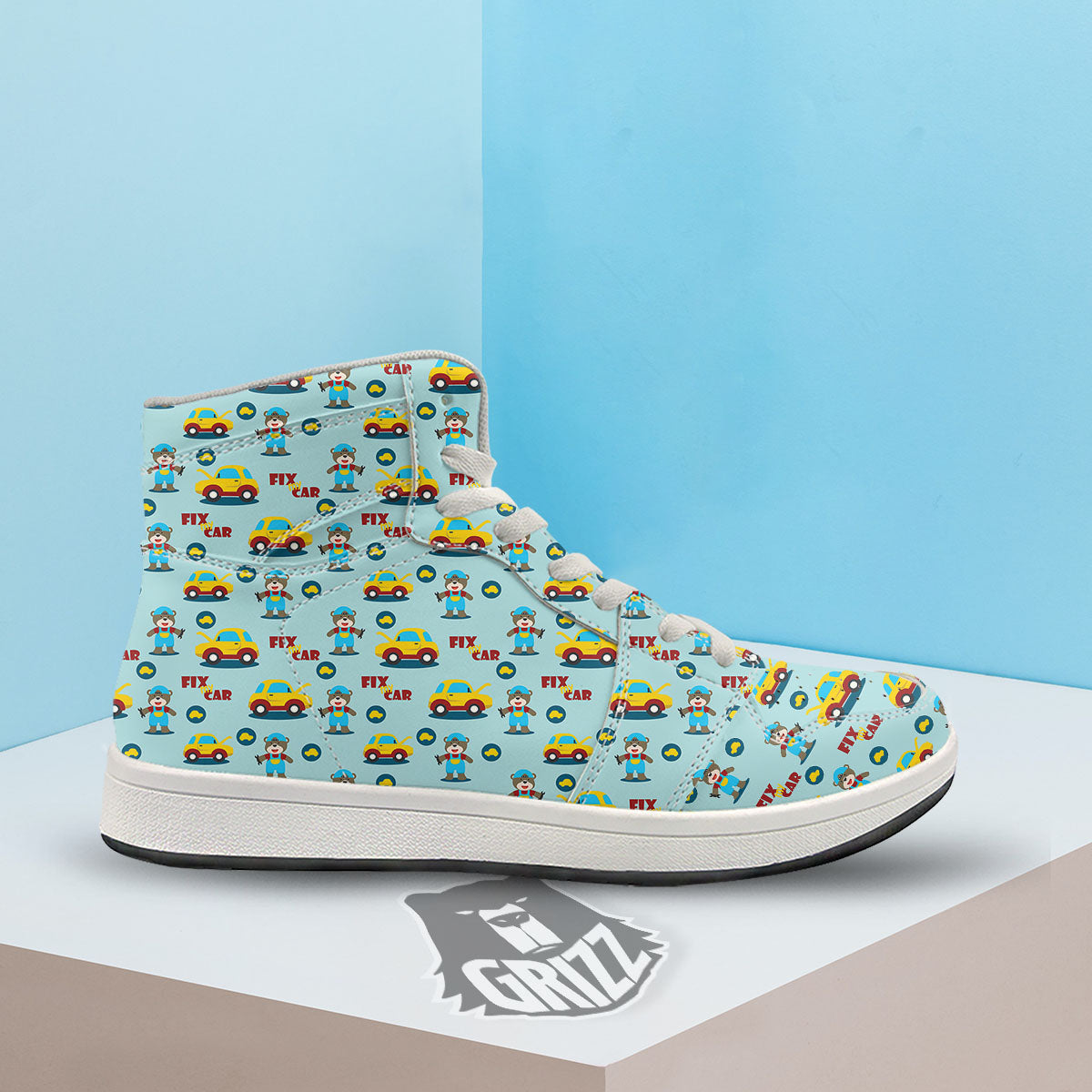 Mechanic Cartoon Print Pattern High Top Sneakers-grizzshop