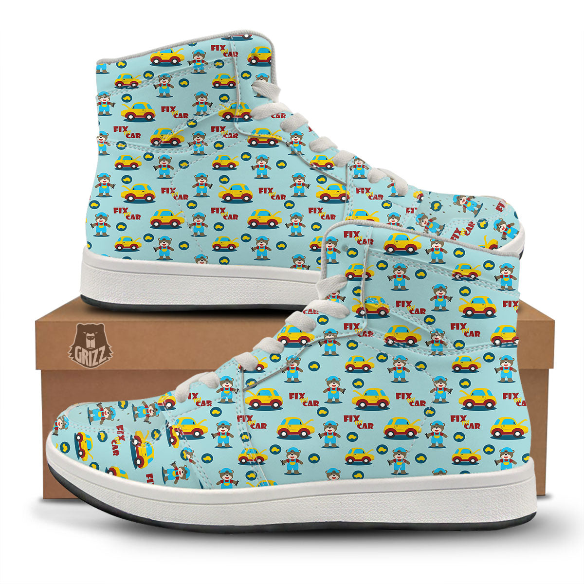 Mechanic Cartoon Print Pattern High Top Sneakers-grizzshop