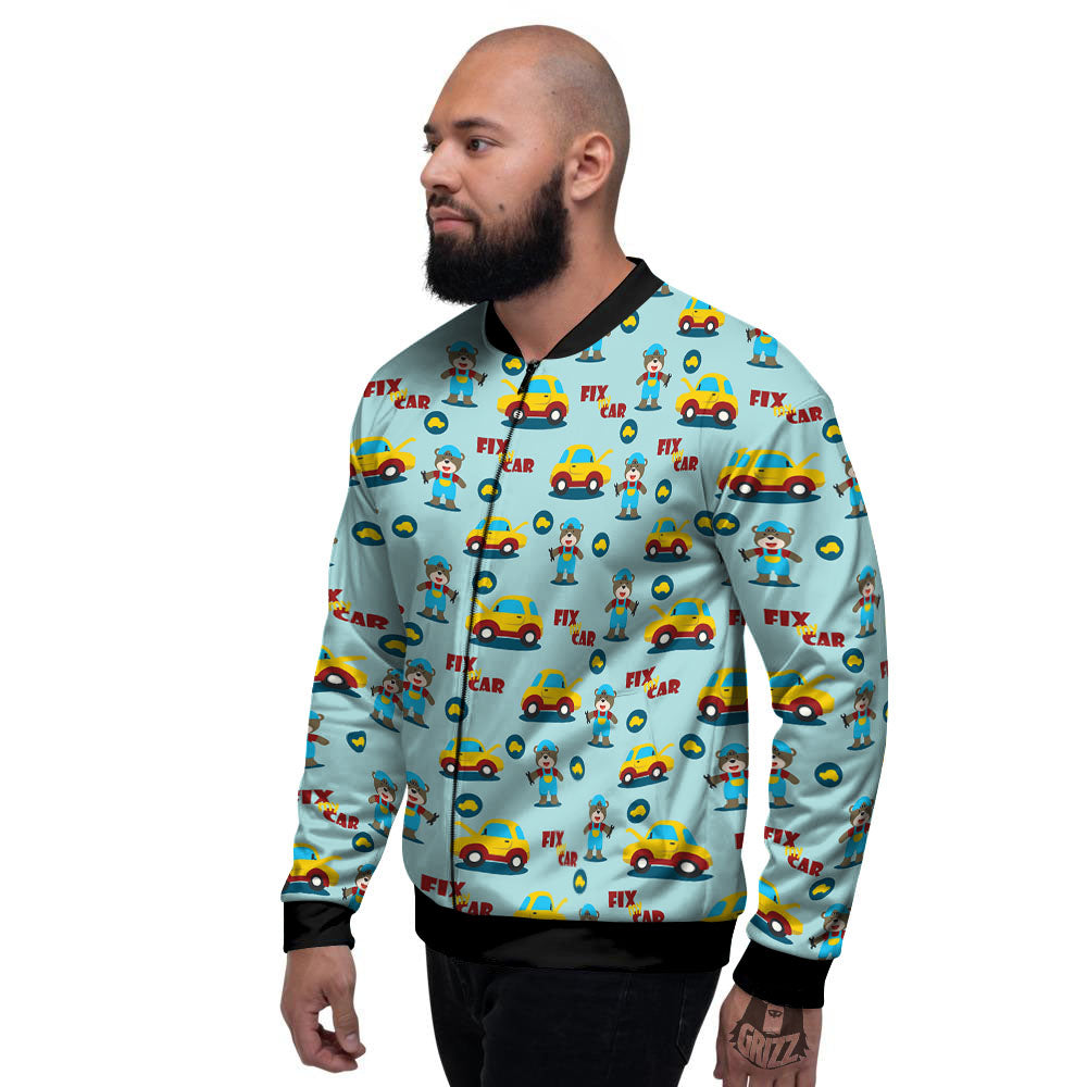 Mechanic Cartoon Print Pattern Men's Bomber Jacket-grizzshop