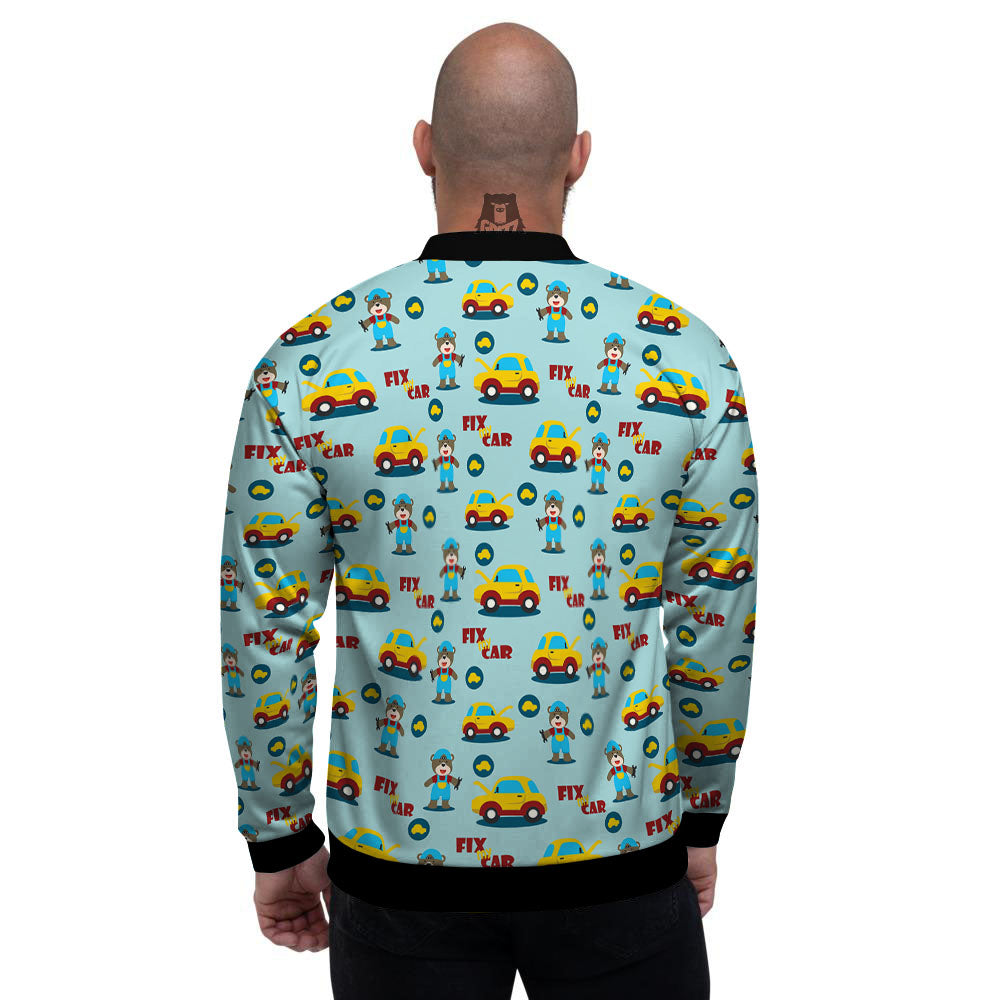 Mechanic Cartoon Print Pattern Men's Bomber Jacket-grizzshop
