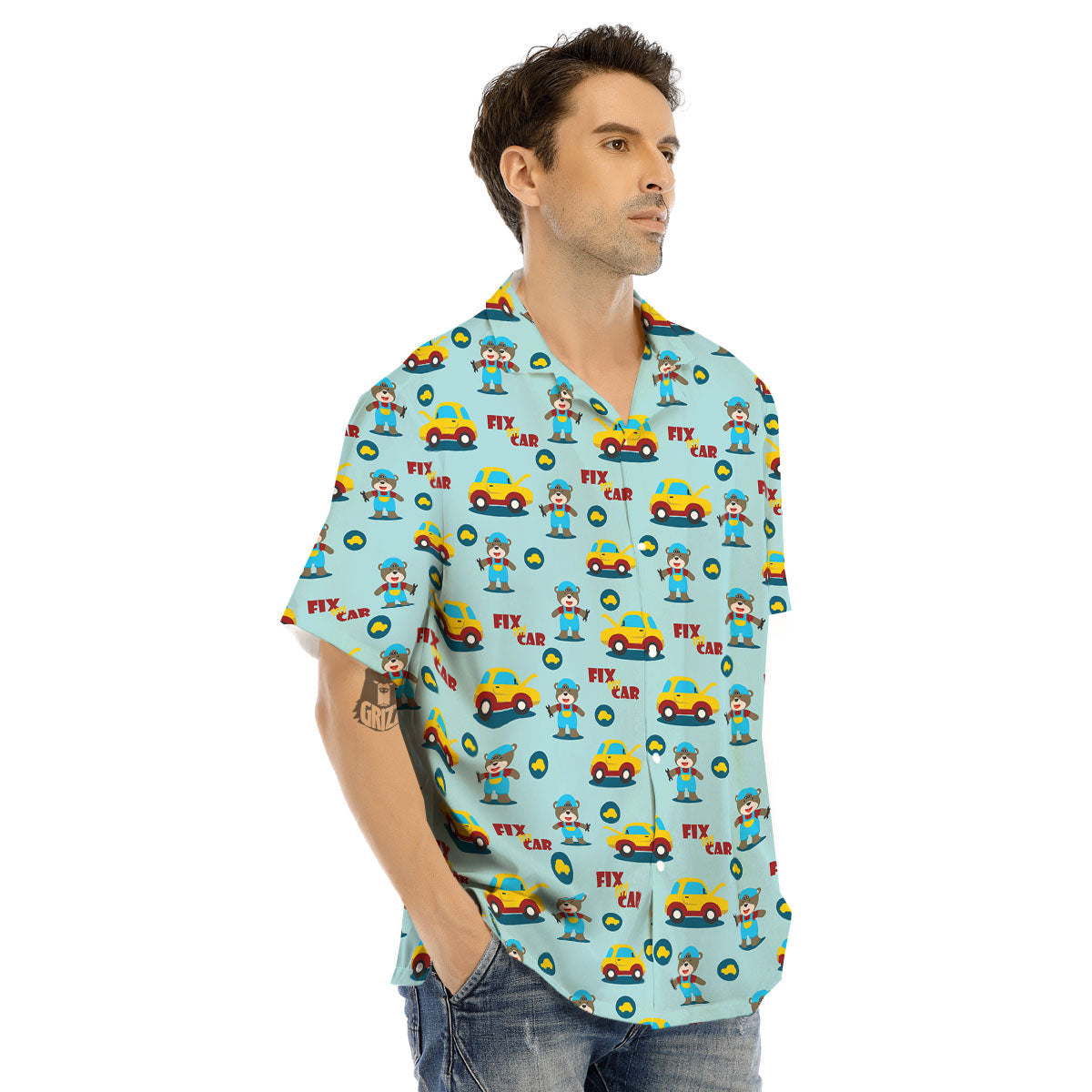 Mechanic Cartoon Print Pattern Men's Hawaiian Shirt-grizzshop