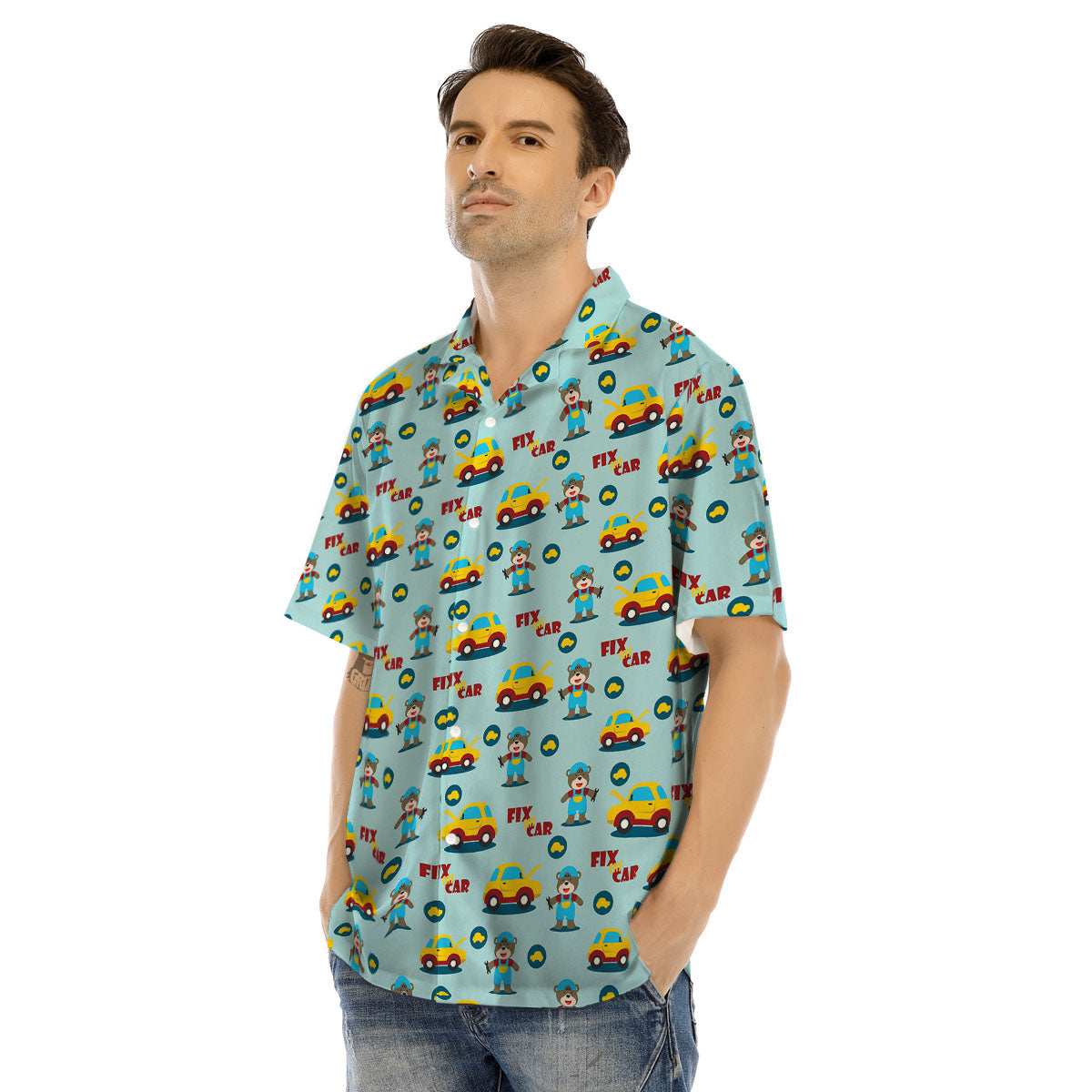 Mechanic Cartoon Print Pattern Men's Hawaiian Shirt-grizzshop
