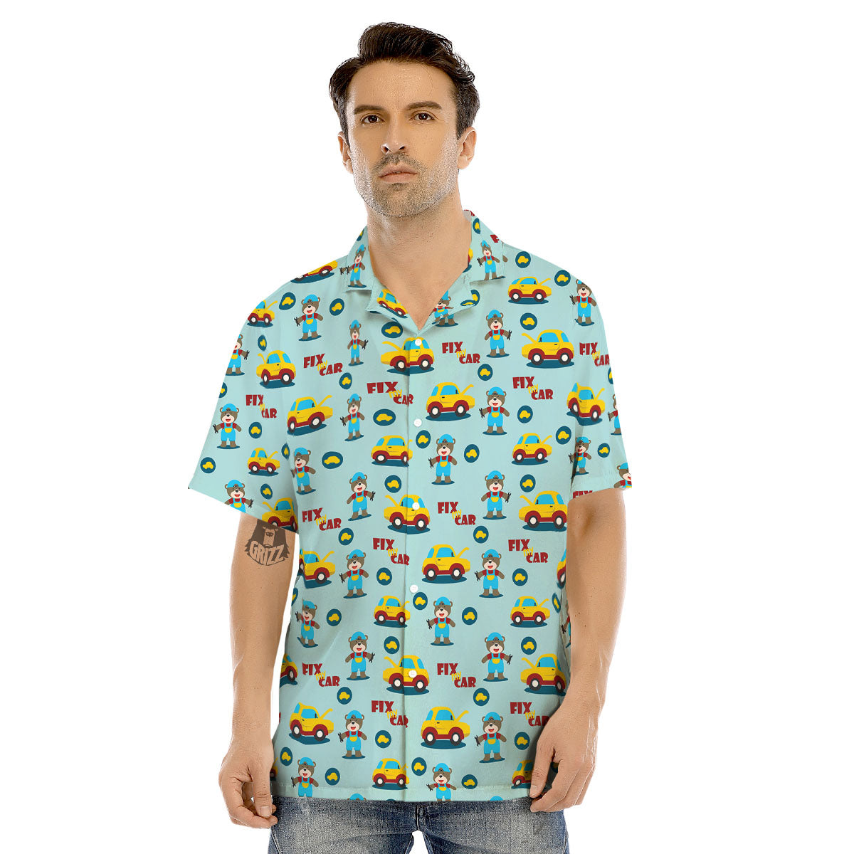 Mechanic Cartoon Print Pattern Men's Hawaiian Shirt-grizzshop