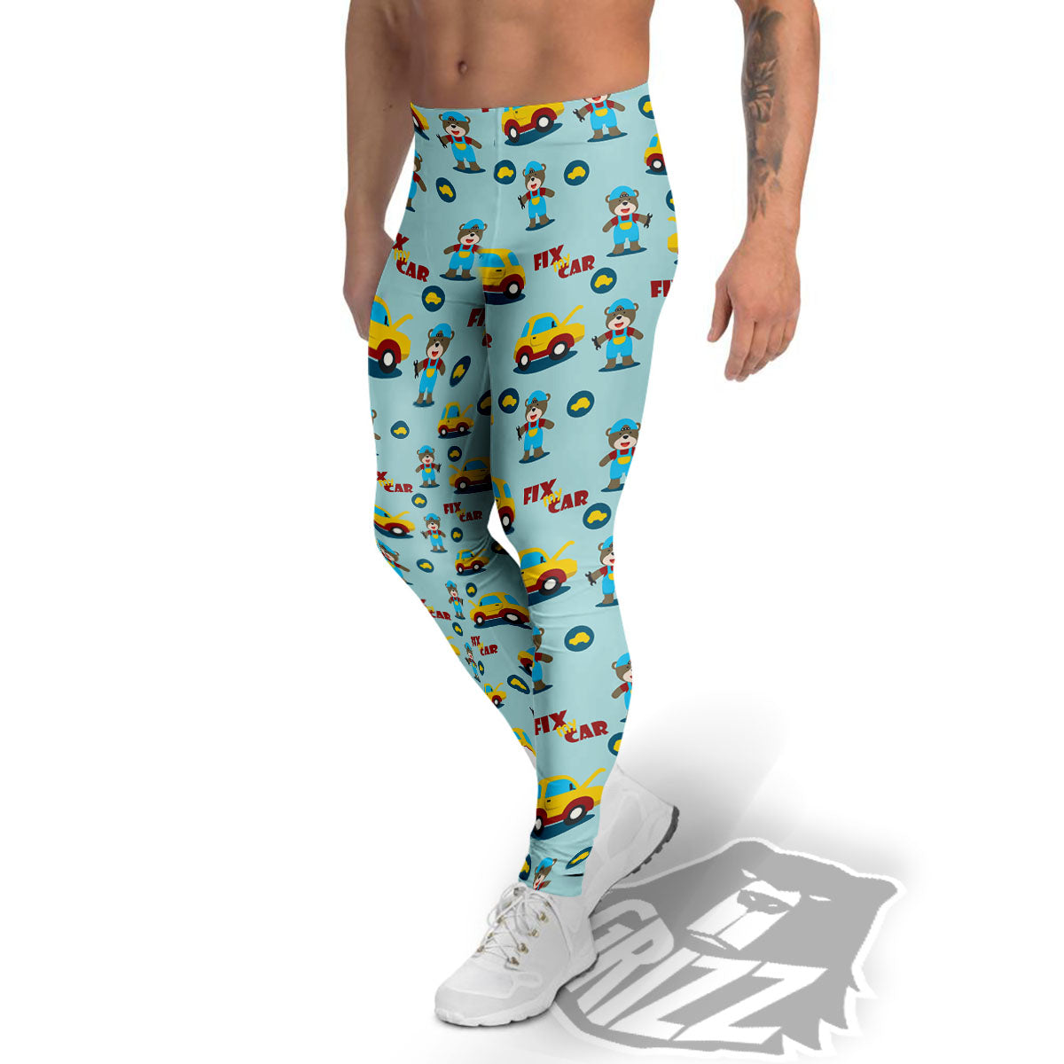 Mechanic Cartoon Print Pattern Men's Leggings-grizzshop
