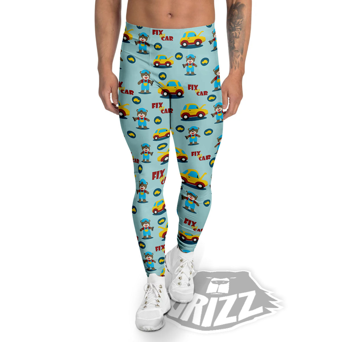 Mechanic Cartoon Print Pattern Men's Leggings-grizzshop