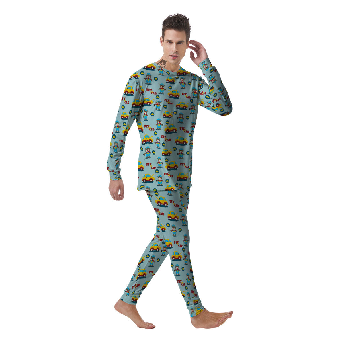 Mechanic Cartoon Print Pattern Men's Pajamas-grizzshop