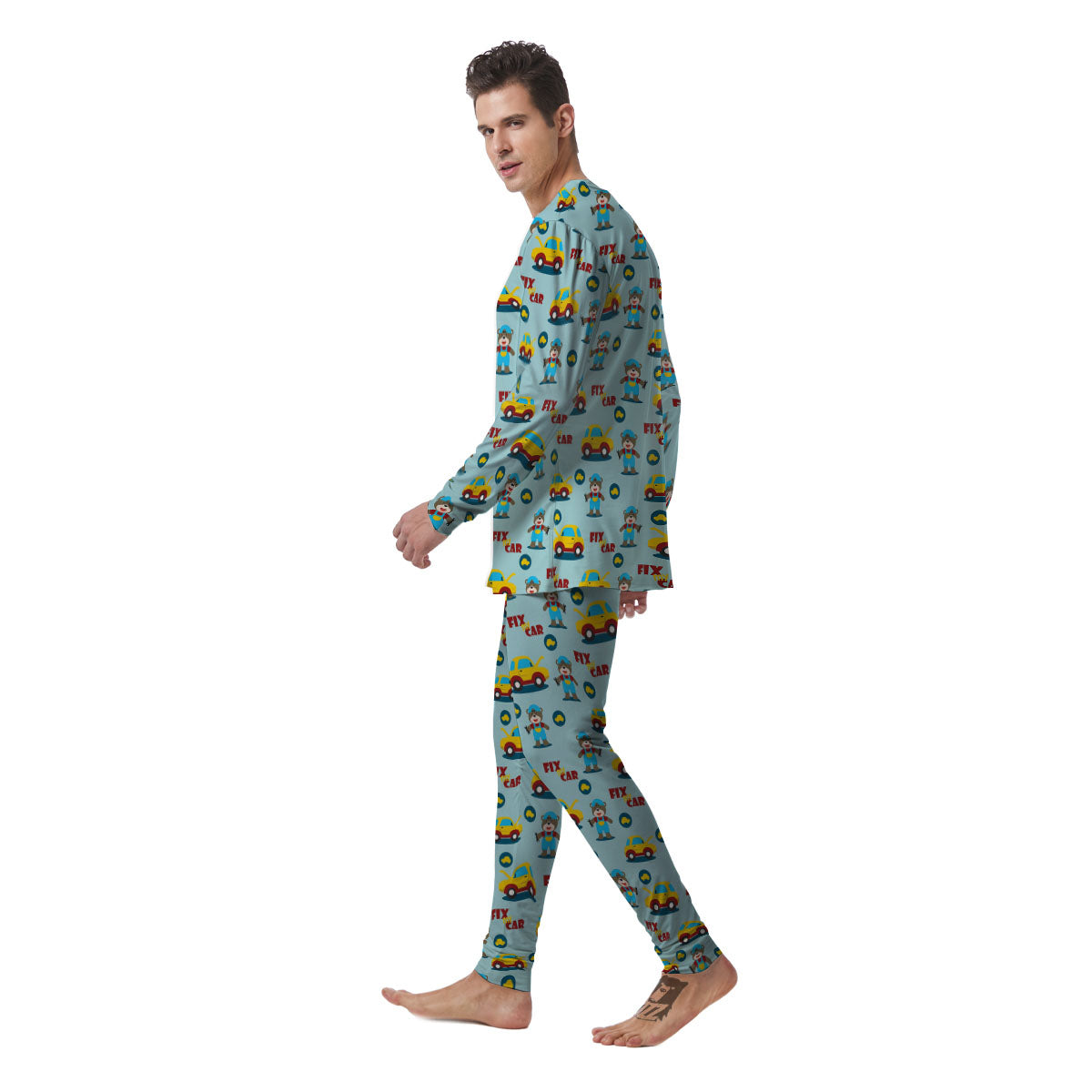 Mechanic Cartoon Print Pattern Men's Pajamas-grizzshop