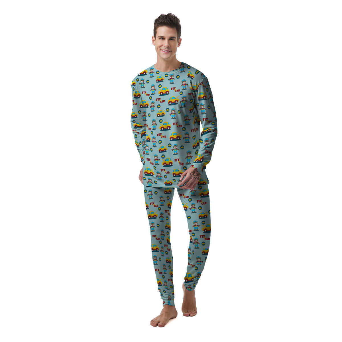 Mechanic Cartoon Print Pattern Men's Pajamas-grizzshop