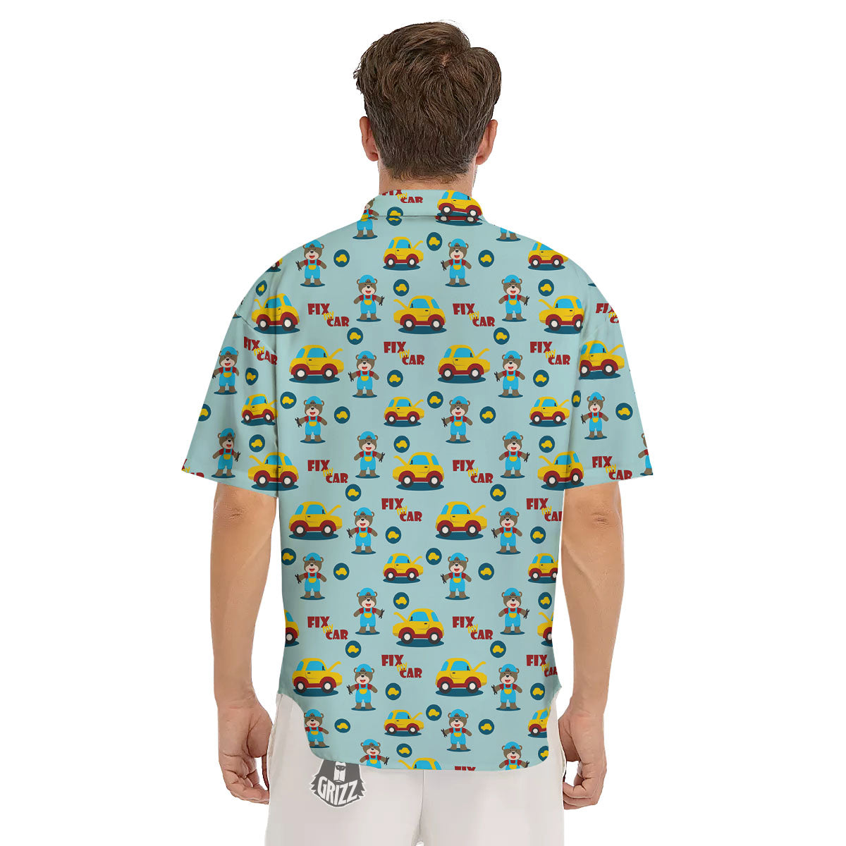 Mechanic Cartoon Print Pattern Men's Short Sleeve Shirts-grizzshop