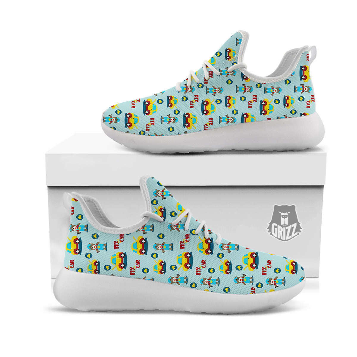 Mechanic Cartoon Print Pattern White Athletic Shoes-grizzshop