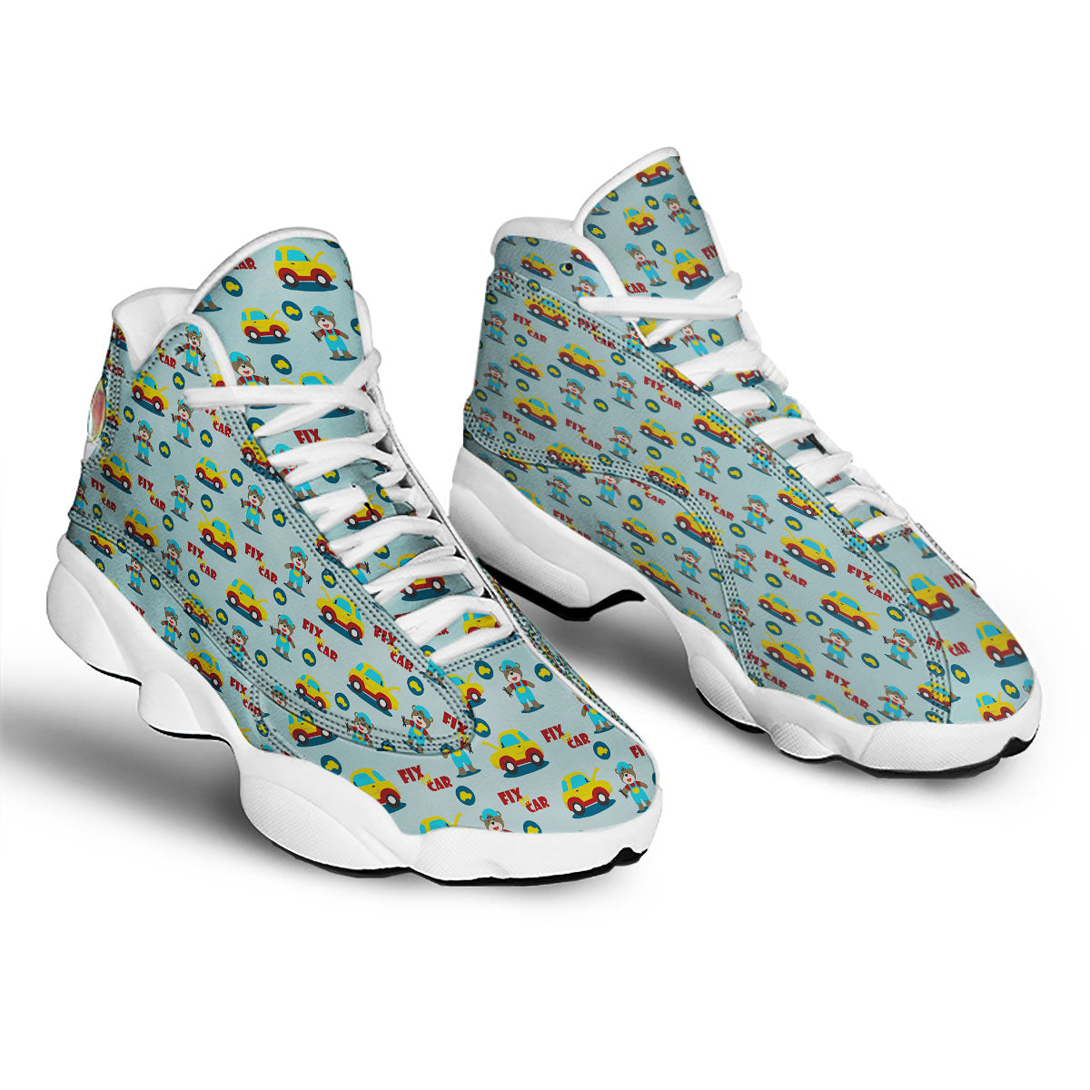 Mechanic Cartoon Print Pattern White Basketball Shoes-grizzshop