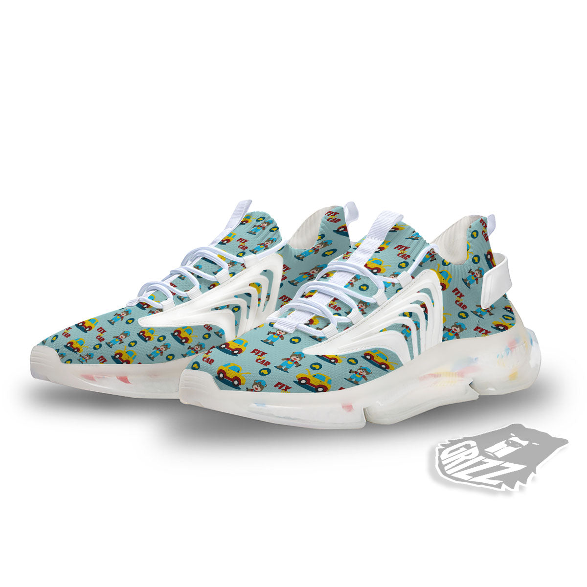Mechanic Cartoon Print Pattern White Gym Shoes-grizzshop