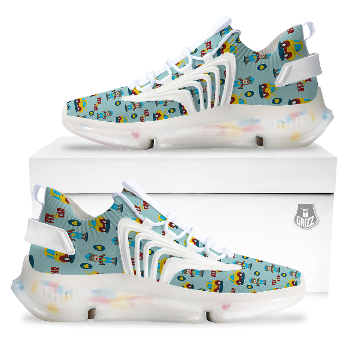 Mechanic Cartoon Print Pattern White Gym Shoes-grizzshop