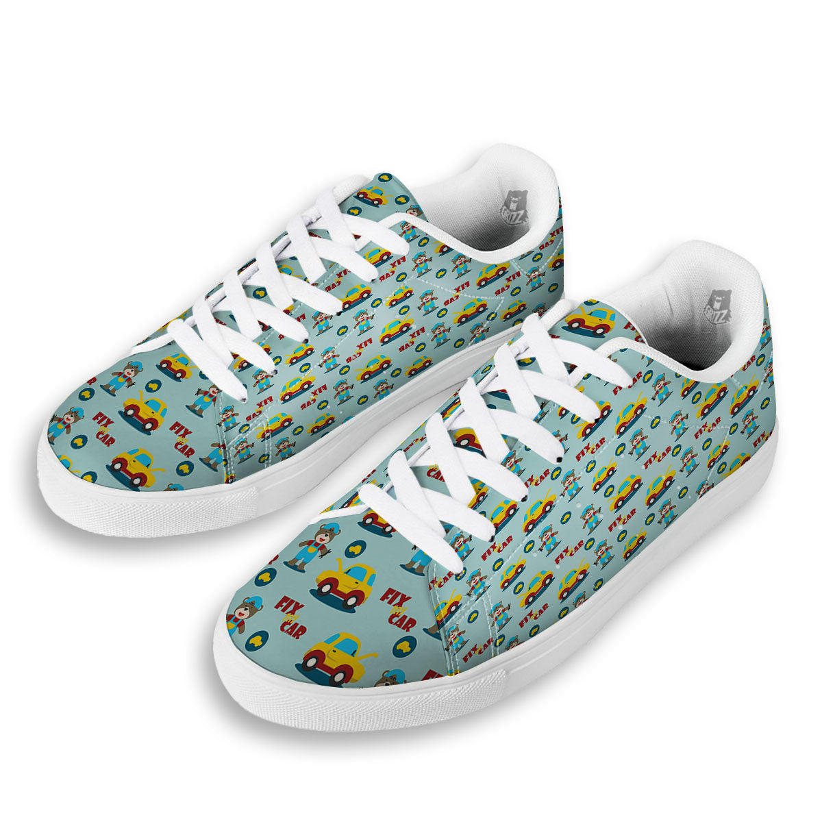 Mechanic Cartoon Print Pattern White Low Top Sneakers-grizzshop