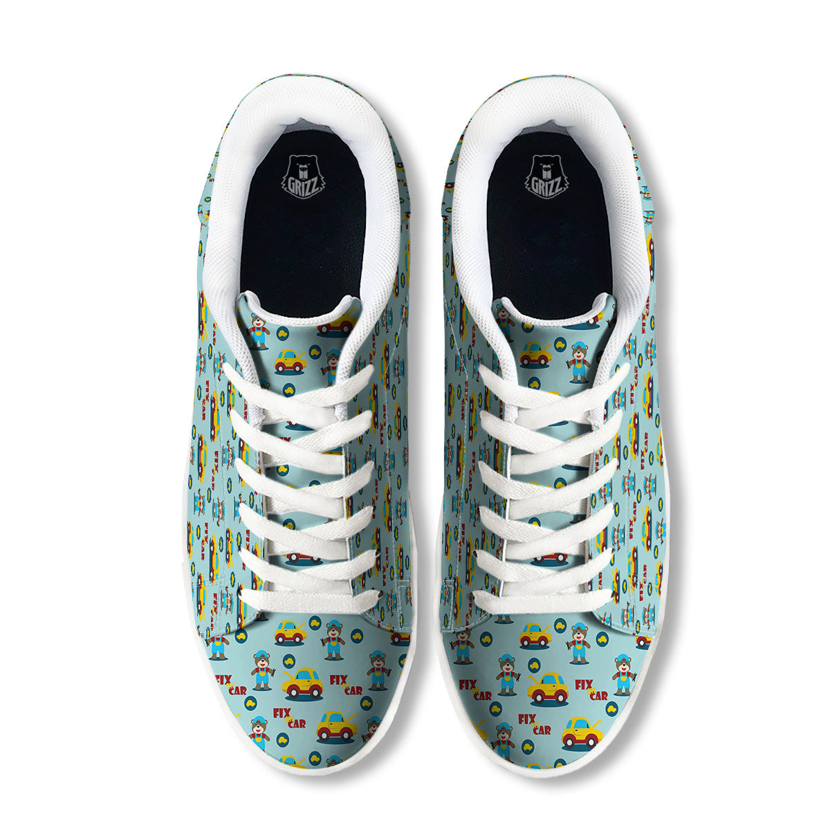 Mechanic Cartoon Print Pattern White Low Top Sneakers-grizzshop