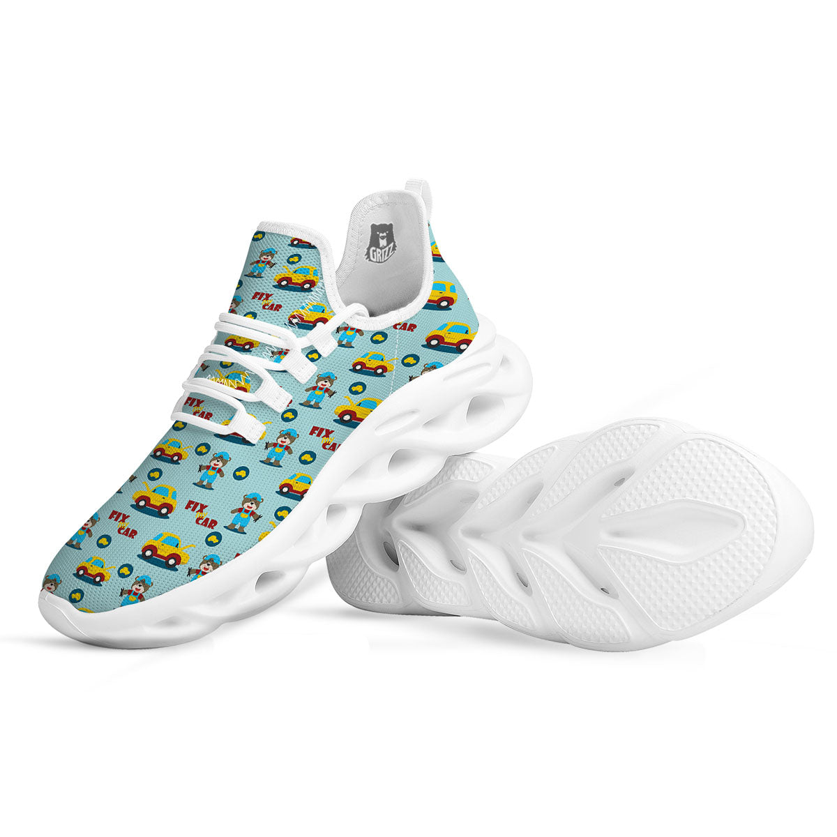 Mechanic Cartoon Print Pattern White Running Shoes-grizzshop