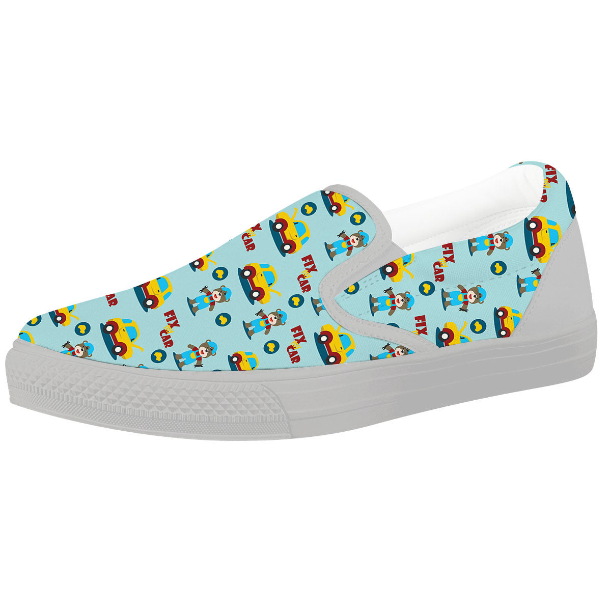 Mechanic Cartoon Print Pattern White Slip On Shoes-grizzshop