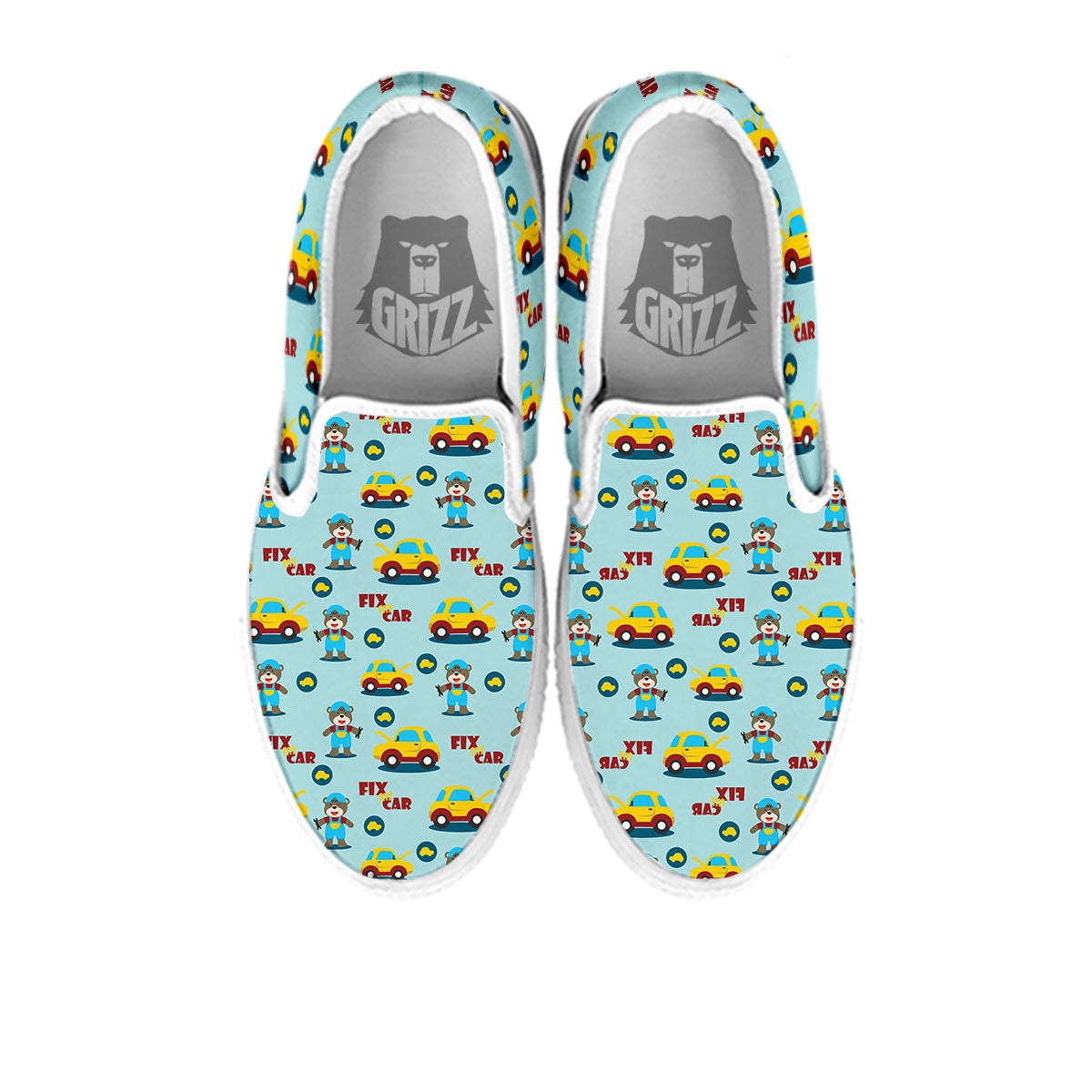Mechanic Cartoon Print Pattern White Slip On Shoes-grizzshop
