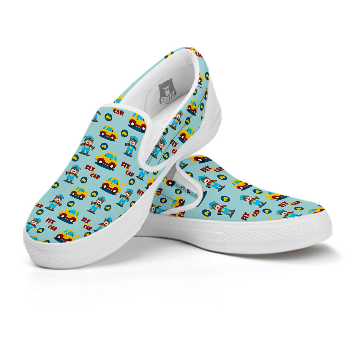 Mechanic Cartoon Print Pattern White Slip On Shoes-grizzshop