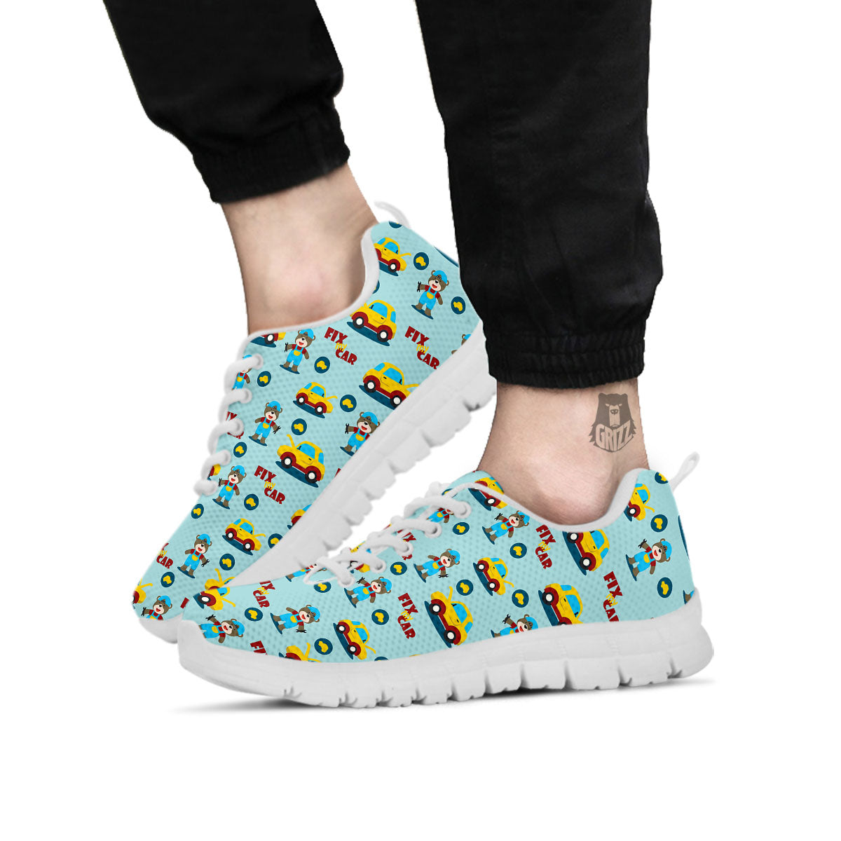 Mechanic Cartoon Print Pattern White Sneaker-grizzshop
