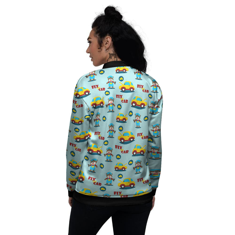 Mechanic Cartoon Print Pattern Women's Bomber Jacket-grizzshop