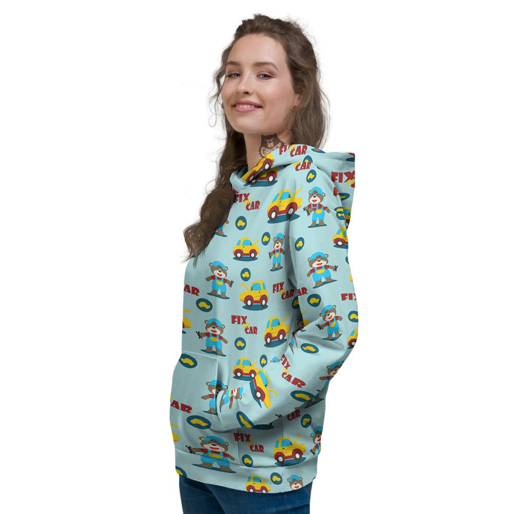 Mechanic Cartoon Print Pattern Women's Hoodie-grizzshop