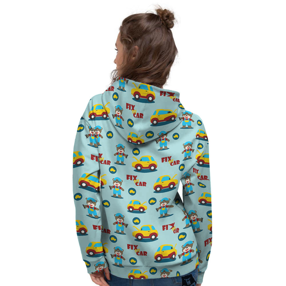 Mechanic Cartoon Print Pattern Women's Hoodie-grizzshop