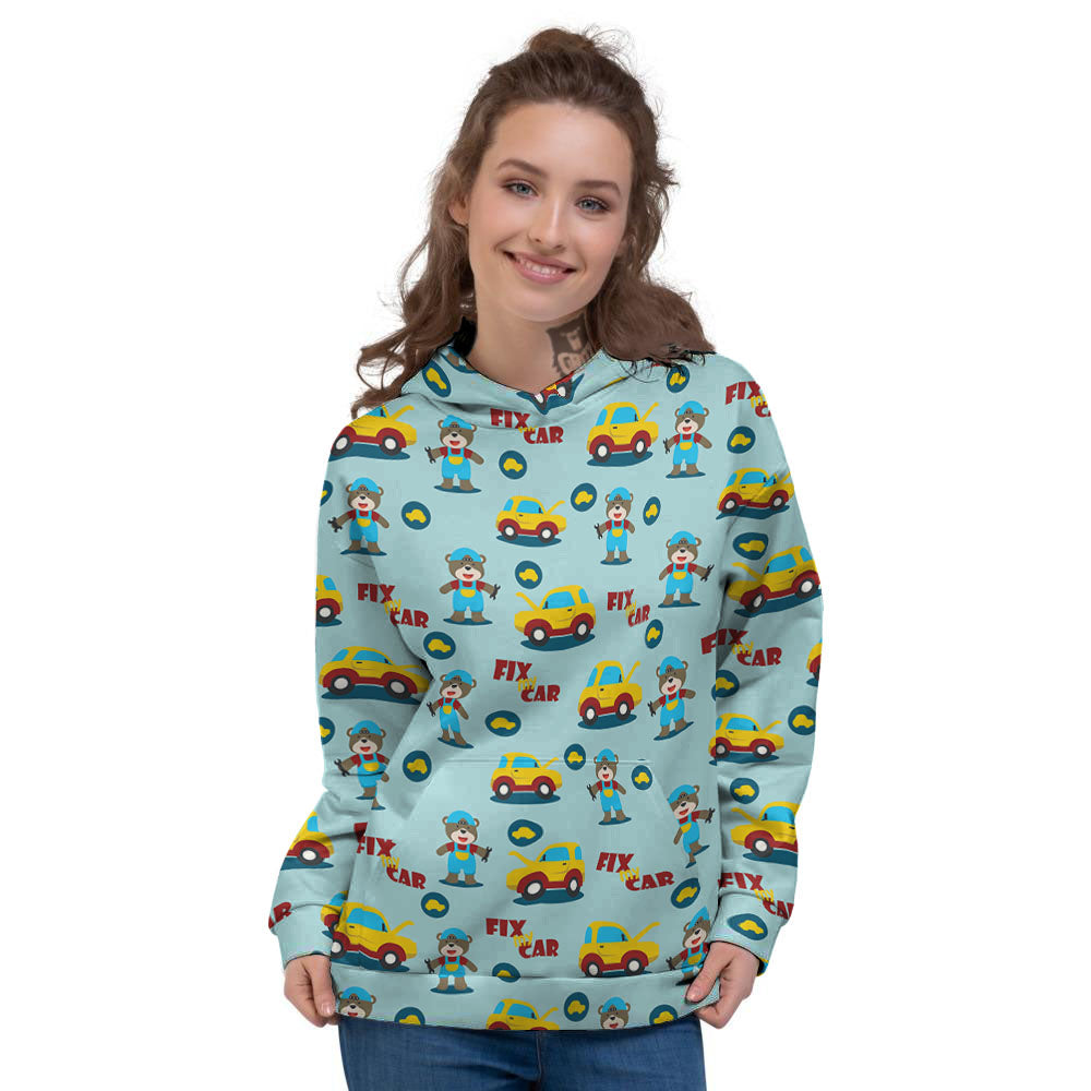 Mechanic Cartoon Print Pattern Women's Hoodie-grizzshop