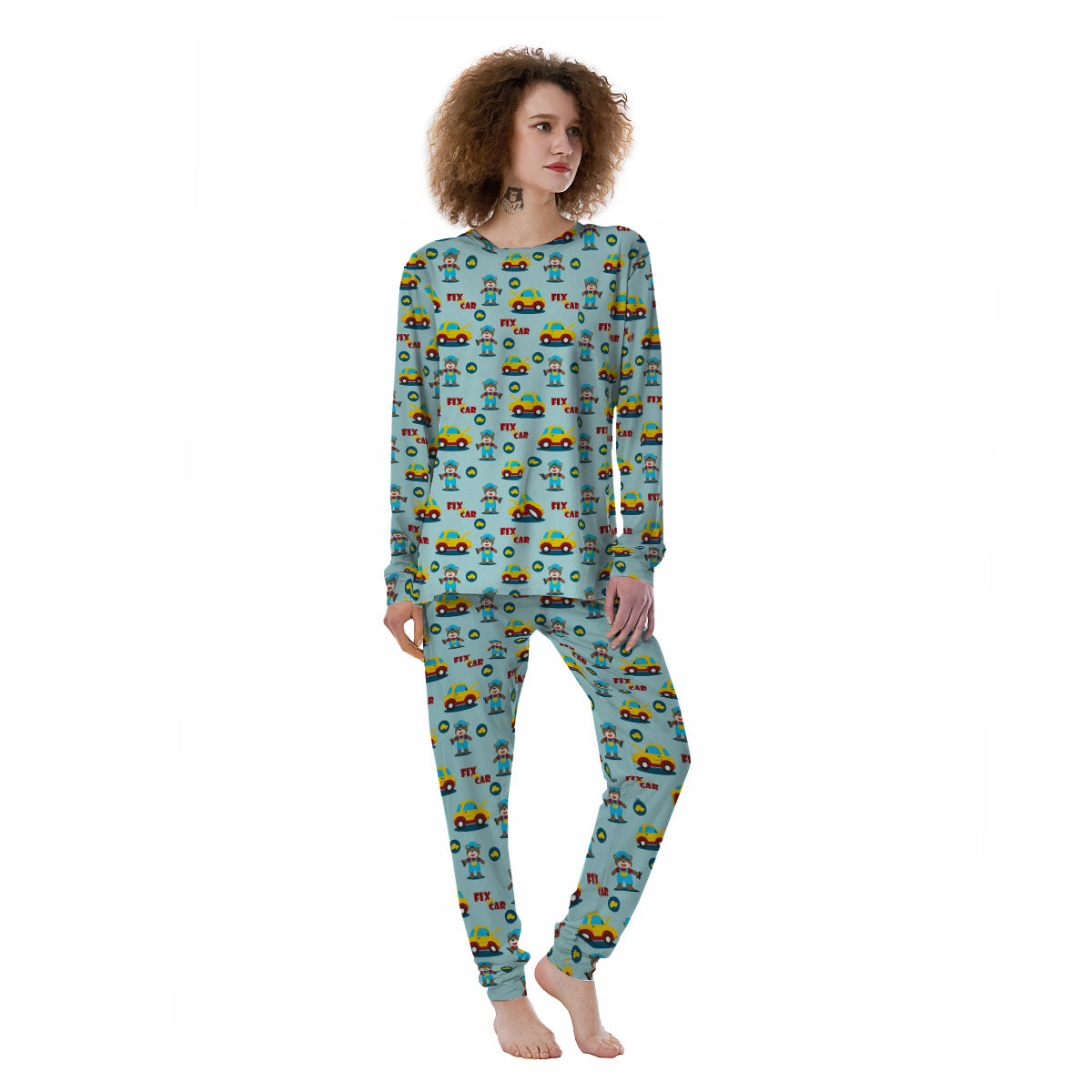 Mechanic Cartoon Print Pattern Women's Pajamas-grizzshop