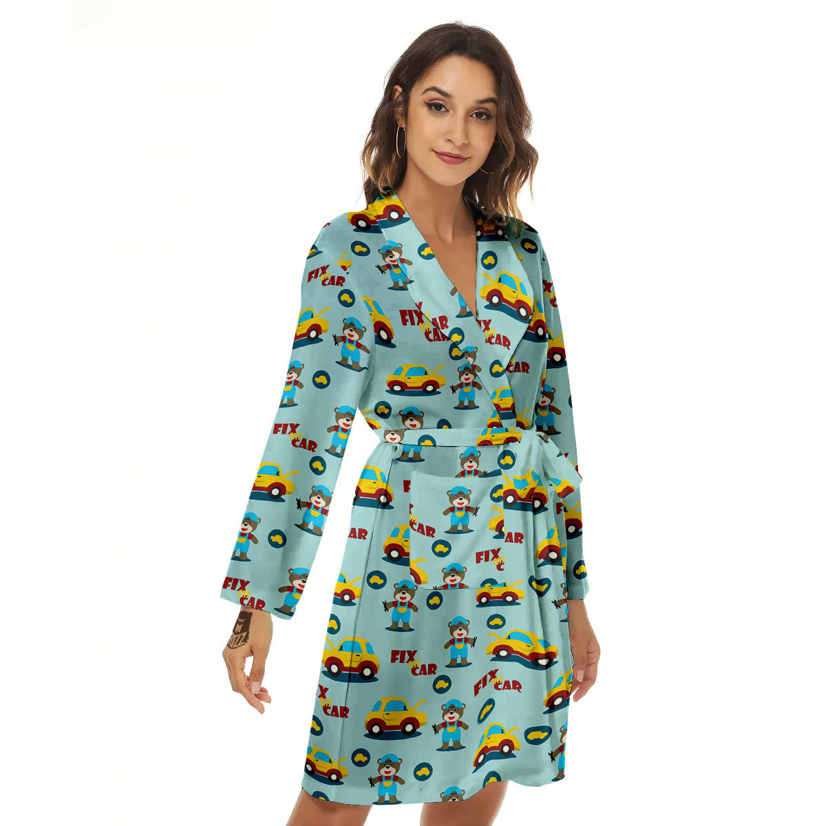 Mechanic Cartoon Print Pattern Women's Robe-grizzshop